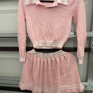 Pink Textured Knit Sweater and Skirt Set